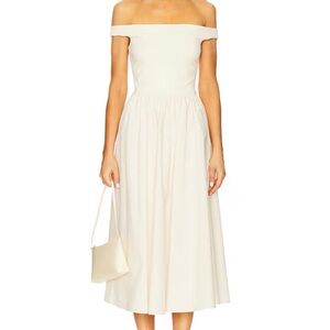 REVOLVE Off-Shoulder Cream Midi Dress